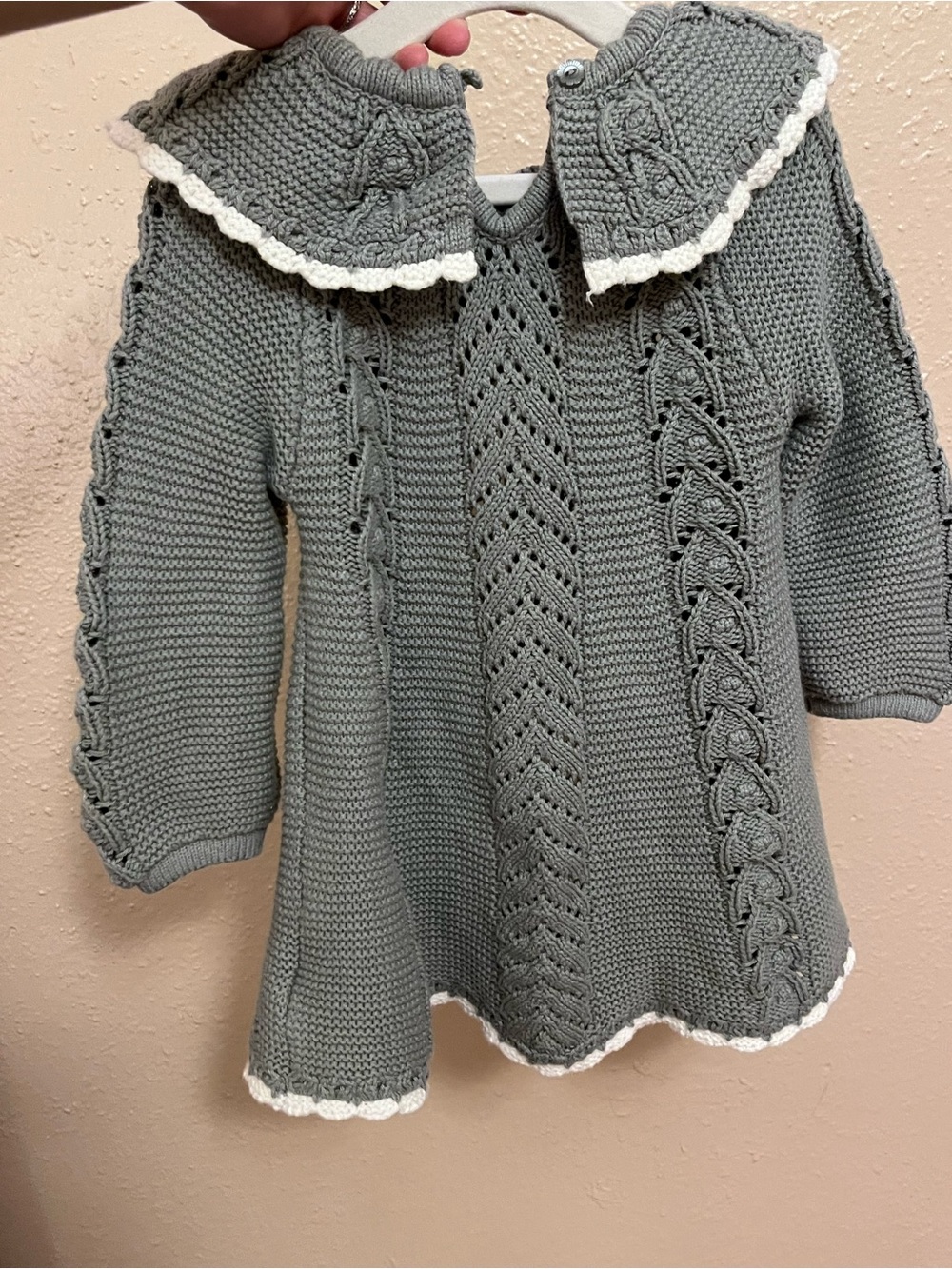 Tahari Gray Knit Sweater Dress with Contrast Trim